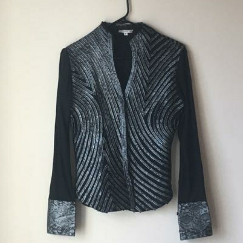 Vintage Obstinee Faux Leather Strip Blouse
